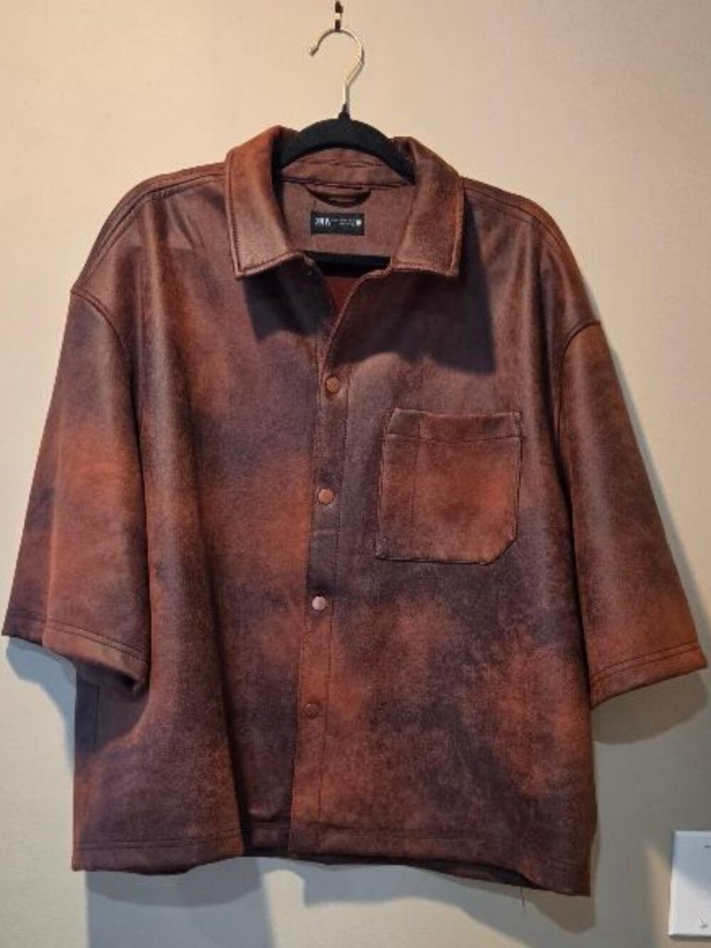 Zara Faded Faux Leather/Suede Overshirt Men's